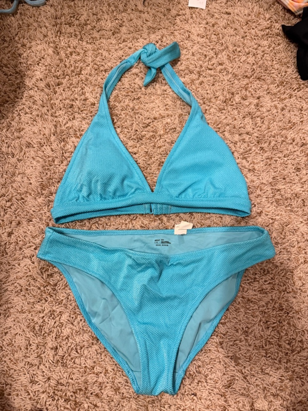 aerie Bright Turquoise Textured Halter Bikini